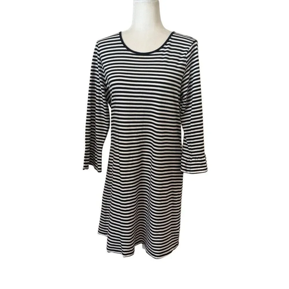 Kate Spade Black and White Stripe Dress with 3/4 Sleeves. Sz M. Great Condition!